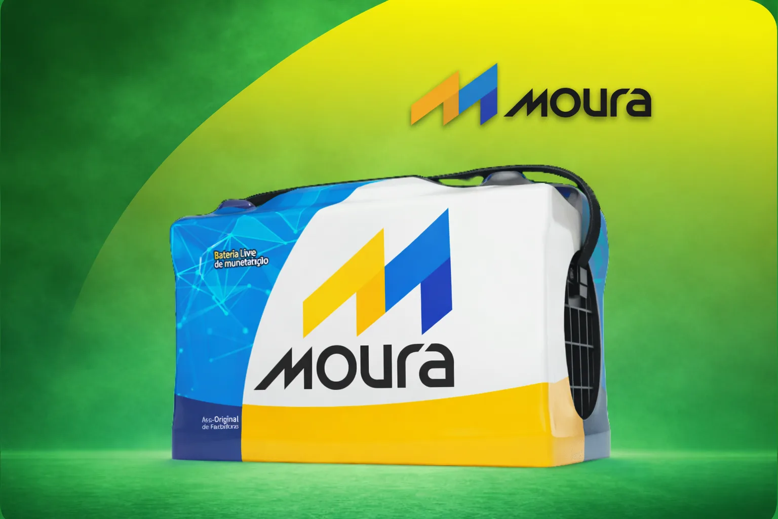 Bateria Moura sobre fundo verde